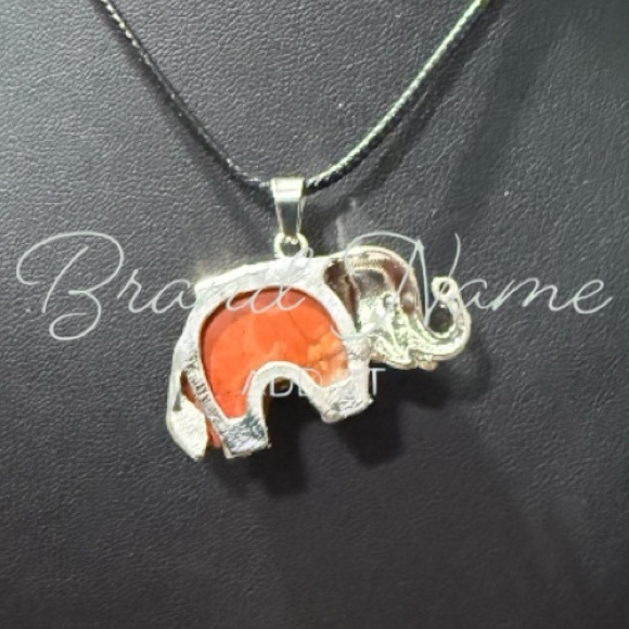 Red Jasper Silver Toned Elephant Necklace - Picture 4 of 6